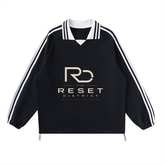 Contrast Striped Lapel Collar Sweatshirt